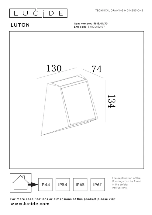 Lucide LUTON - Wandlamp - Zonne-energie - LED Dimb. - 1x1W 2850K/3150K - IP54 - Beweging & dag/nacht sensor - Zwart - technisch